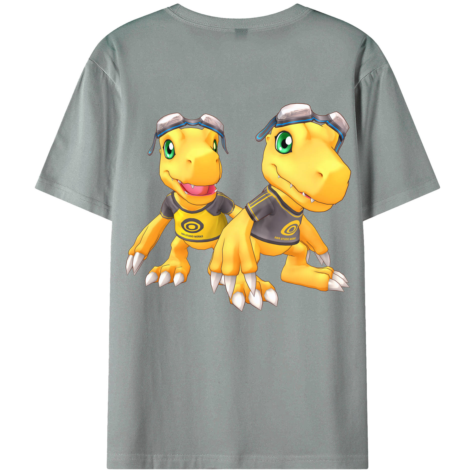 （画像用） Digimon デジタルモンスター/デジモン 綿100％ メンズ半袖Tシャツ（バックプリント） 通気性